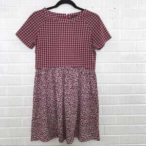 TopShop Size US 4 Red Mixed Print Flounce Dress Back Zipper Short Sleeve Mini